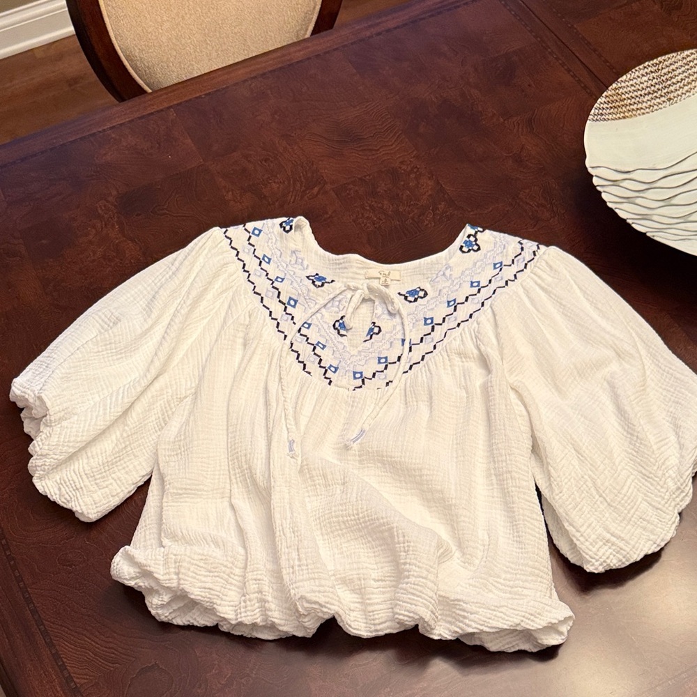 Chic White Blouse with Blue Accents